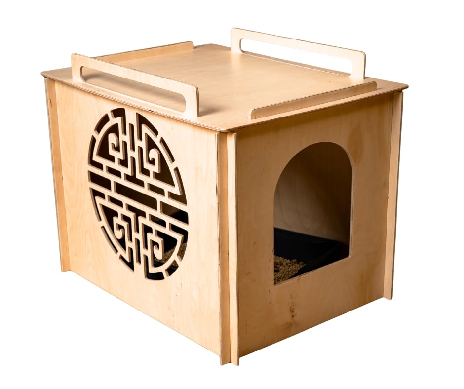 Dunorm - Katzenhaus Holz Toilette, Verstecktes Katzenklo, Kleintierhaus für Hunde Kaninchen, Katzentoilette Möbel, Stilvoll Handgefertigt...