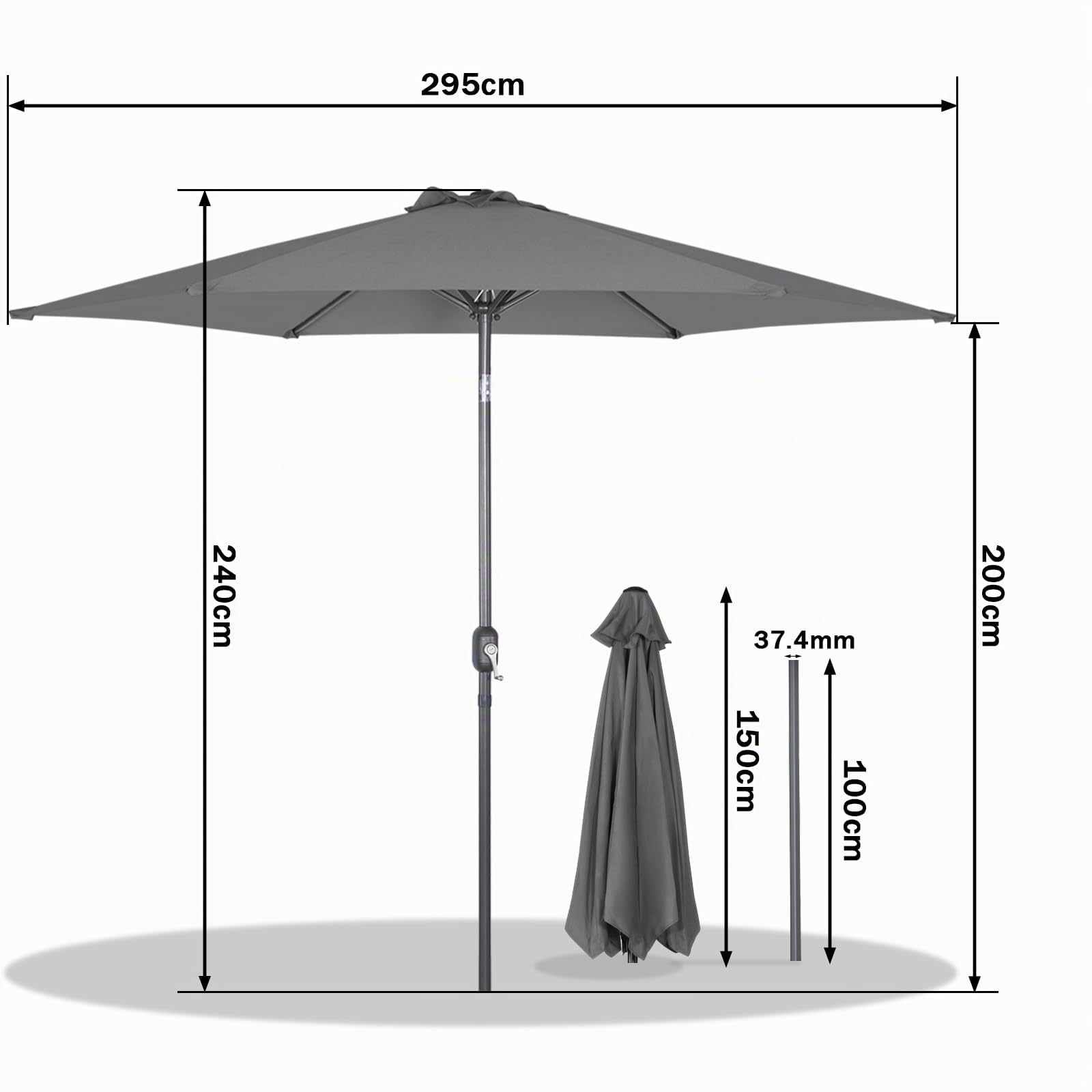 Angel Living Sonnenschirm Ø 300 cm Gartenschirm Marktschirm Terrassenschirm Taupe Rund Sonneschirm Sonnenschutz aus Aluminium und Polyester UV50+ Grau