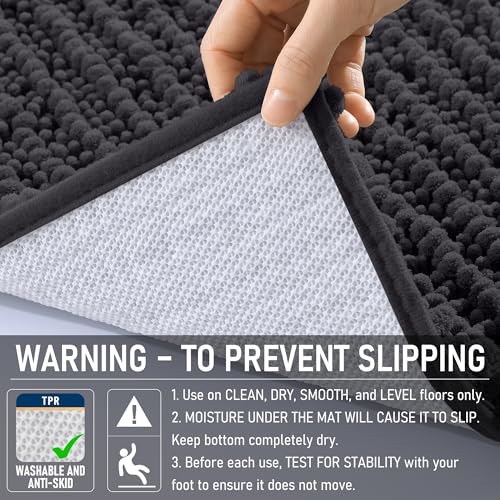Image of OLANLY Long Bathroom Rugs Runner 47x24, Thick Soft and Absorbent Chenille Bath Mat, Non-Slip, Machine Washable Quick Dry Bath Rugs for Tub Shower Floor, Home Decor Accessories, Dark Grey