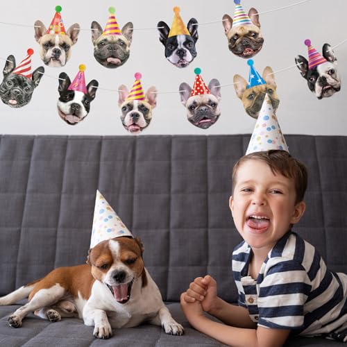 Image of Dog Birthday Banner Frenchie Birthday Decorations Funny French Bulldog Face Garlands Dog Theme Party Decoration Puppy Party Decorations Baby Shower Party Supplies
