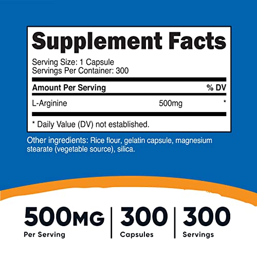 Nutricost L-Arginine 500Mg, 300 Capsules - Gluten Free And Non-Gmo #TOP1