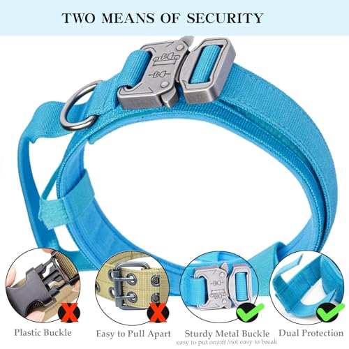 Image of Tactical Military Dog Collar - Adjustable Nylon, Heavy Duty Metal Buckle With Handle for Training (Blue, S)