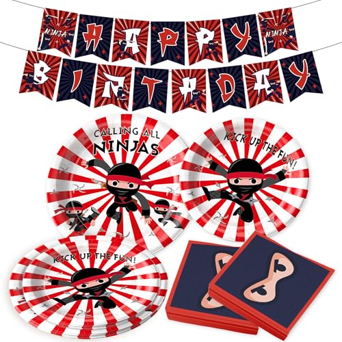 LaVenty Ni nj décoration pour fête d anniversaire accessoires de fête guerrier karaté vaisselle Ni nj assiettes de serviettes bannière pour karaté cadeaux