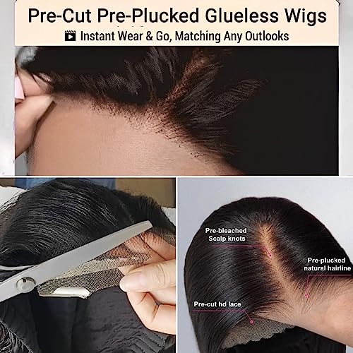 Image of Wear and Go Glueless Wig Deep Wave, Glueless Wigs Human Hair Pre Plucked Pre Cut, 6x4 SKINLIKE Real HD Lace Wig Ready to Wear, 200% Density Lace Front Closure Wigs for Women 26 inch