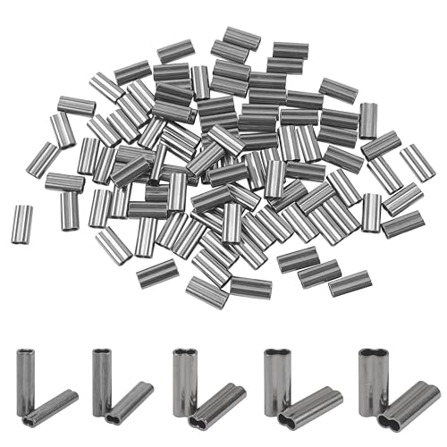 JOGFFDE Double Barrel Crimp Sleeves,100pcs Wire Rope Crimping Loop Sleeves Copper Ferrule Tube Crimping Sleeves Fishing Line Tube Connector Leader Rigging Tackle for Wire Rope Cable(Inner Dia. 2.0mm)