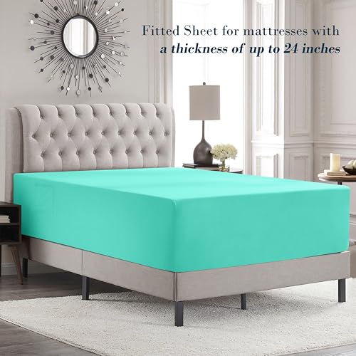 Image of Mocassi Luxury 6-Piece Sheet Set, Ultra Soft 1800 Premium Hotel Quality Microfiber Sheet Set, Fits Mattresses Up to 18 to 24 Inches Extra Deep Pocket - Breathable and Secure Fit, King, Paradise Teal