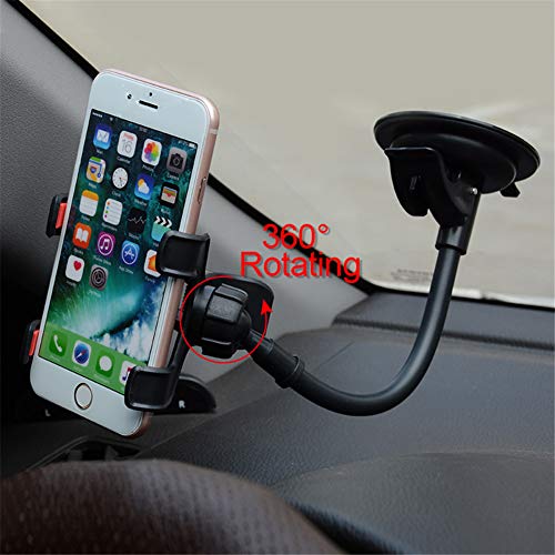 Soporte para teléfono de coche, soporte para parabrisas sin pegamento con fuerte succión, brazo largo y abrazadera en forma de X para fundas de teléfono gruesas/irregulares