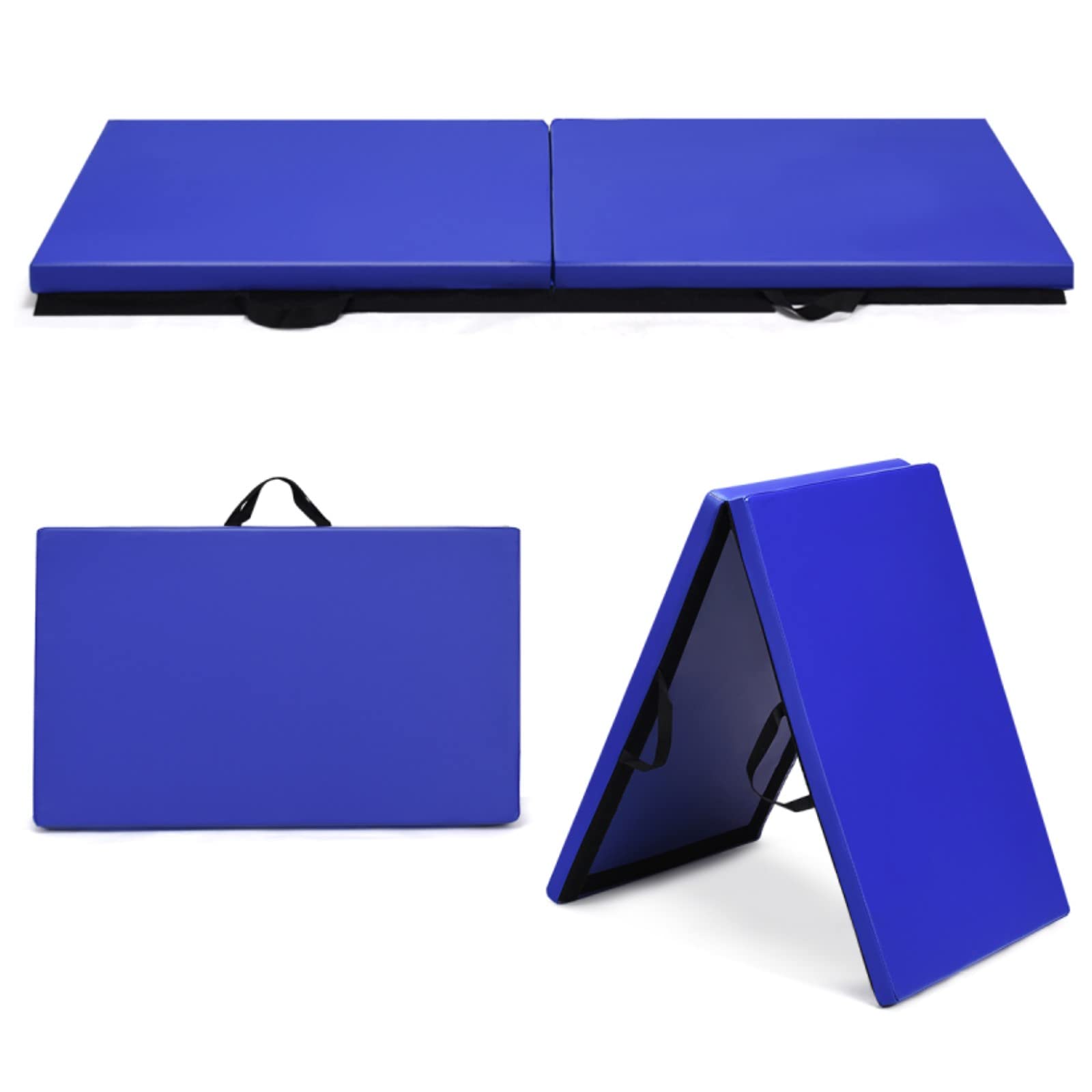 GYMAX Klappbare Trainingsmatte 180 x 60 x 4 cm, Turnmatte mit Griff, Fitnessmatte, Weichbodenmatte mit Kunstleder-Oberfläche & Schaumstoff, Gymnastikmatte für Gymnastik, Yoga & Pilates