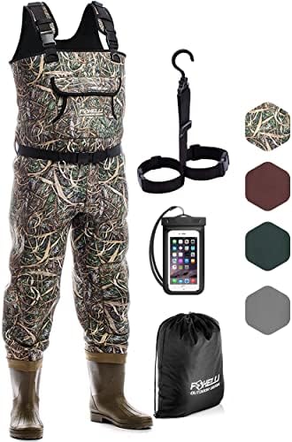 Foxelli Neoprene Chest Waders - Camo Hunting & Fishing Waders for Men & Women with Boots, Waterproof Bootfoot Waders