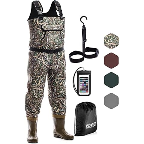 Foxelli Chest Waders - Camo Neoprene Hunting & Fishing Waders for Men & Women with Boots, Waterproof Bootfoot Waders Cover