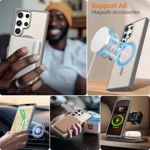 Image of Rayboen for Samsung Galaxy S23 Ultra Case Magnetic, [Compatible with Magsafe] Protective Skin Finish Matte Phone Cover for Samsung S23 Ultra with Translucent Hard Back & Soft Edge, Matte Gray