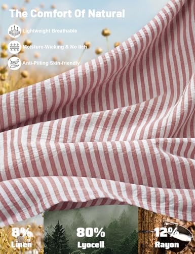 Image of TARSE Womens Striped Linen Barrel Pants with Pockets Y2k Patchwork