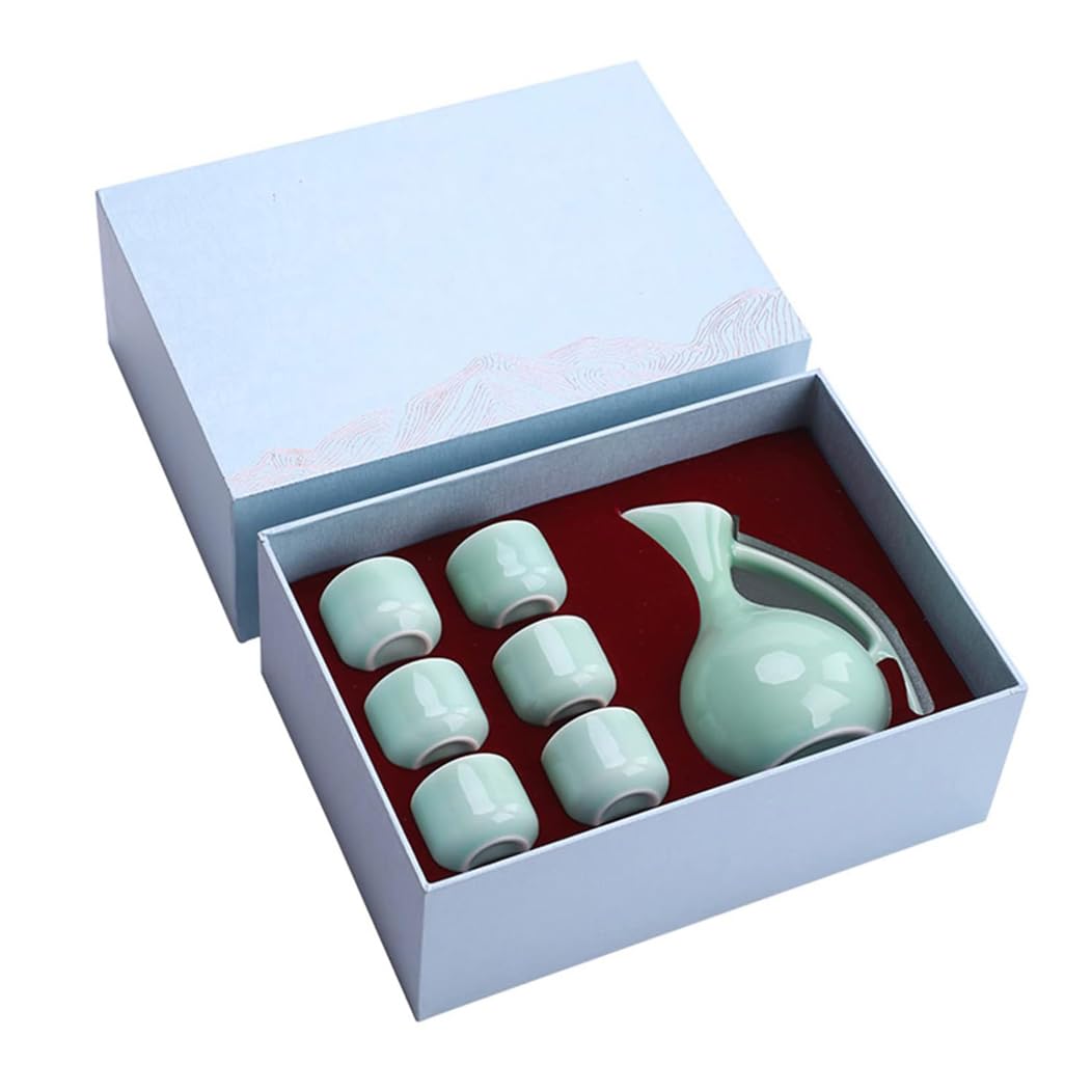Set di sakè giapponese tradizionale in ceramica, confezione regalo da 7 pezzi, tradizionale tazza da sakè artigianale in porcellana retrò con 1 pentola da sakè e 6 tazze da sakè, il miglior rega