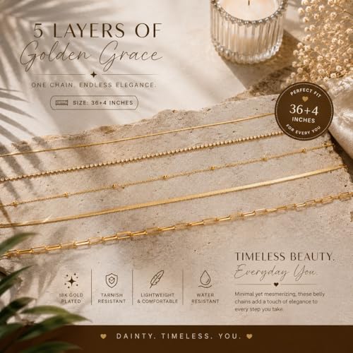 Image of VAMA FASHIONS 18K Gold Plated Belly Chain Anti Tarnish Adjustable Waist Hip Belt Beads Herringbone Saree Kamarbandh Beach Body Chain Combo Jewelry for Women & Girls