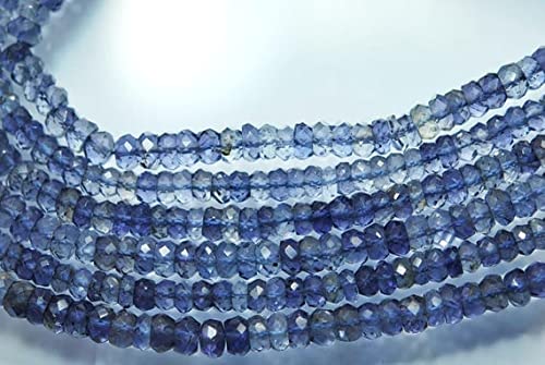 Perles iolite bleue 4mm en rondelles facettées pour fabrication de bijoux artisanaux DIY