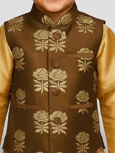 Image of JBN Creation Boys' Silk Blend Nehru Jacket || Banarasi Brocade Woven Jacquard Modi /Nehru Jacket || Ethnic Wear for Festivals, Weddings