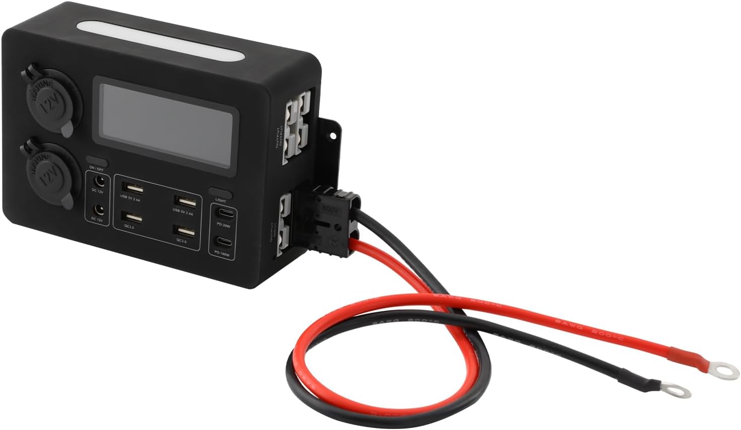 Multifunctional Power Box with 2 PD Ports & 10 Outlets, 12V/24V DC Power Distribution Panel for RV, Marine, Boat, Car, Truck, LED Display Overload Protection Wall-mounted Mini Power Box, 6.6*2.2*4.7in