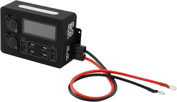 Multifunctional Power Box with 2 PD Ports & 10 Outlets, 12V/24V DC Power Distribution Panel for RV, Marine, Boat, Car, Truck, LED Display Overload Protection Wall-mounted Mini Power Box, 6.6*2.2*4.7in
