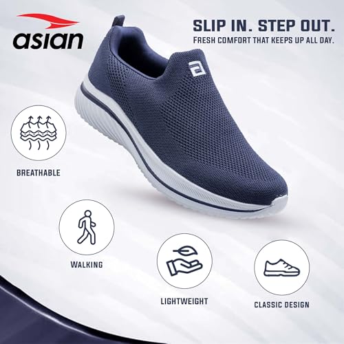 Image of ASIAN Wonderwalk-11 Men's Walking Shoes | Ultra-Light Slip-On Comfort with Cushioned Sole | Breathable, Stylish, Perfect for Work, Travel & Daily Use