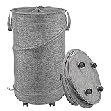 Laundry Hamper with Wheels, Rolling Laundry Baskets 72L Large Collapsible Storage Container Fabric Dirt Clothes Bag Pop up Washing Bin Bedroom Bathroom College Dorm Large Clothes Hamper (Gray)