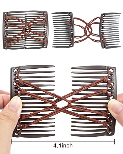 4 Pieces Magic Hair Combs For Women Accessories, Stretchy Double Comb Hair Clip Adjustable Elastic Hair Comb For Thick Curly Thin Hair, Adjustable Magic Hair Clip Combs (Coffee And Black) #TOP2