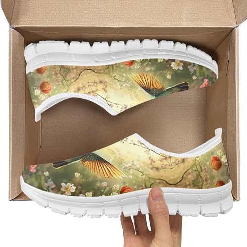 Image of Hummingbird Floral Print Lightweight Walking Shoes for Women Mesh Casual Sneakers Size 5-10.5