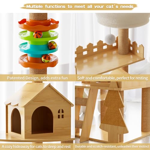 Árbol para gatos de madera moderno 60.7 pulg con rascador miniatura 5