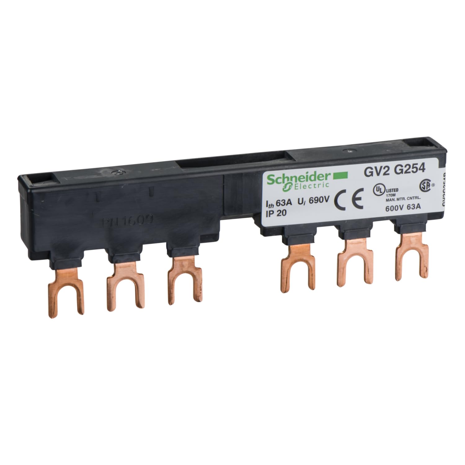 Rail 3 Pole 2 Outlets 54mm 63A, GV2G254 LINERY