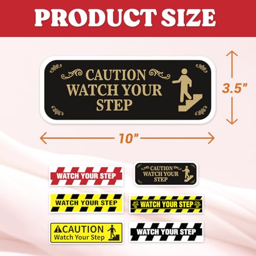 Watch Your Step Caution Safety Stickers Vinyl Adhesive Decals for Indoor Outdoor Use Floor Warning Sign Home Business Warehouse Stair Hazard Area 6Pcs Wall