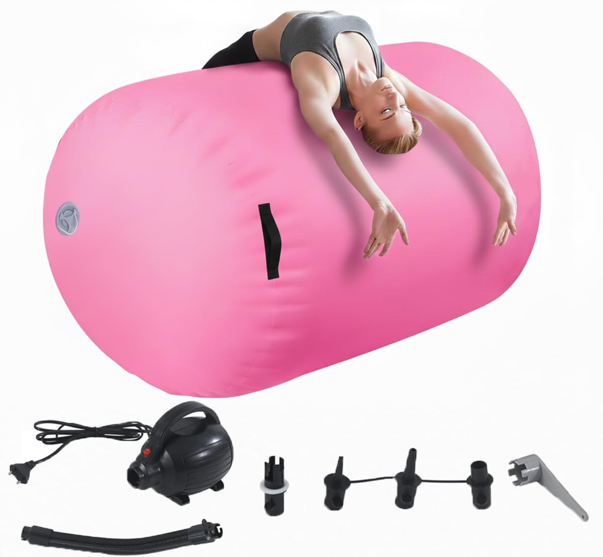 LSBIKE Inflatable Air Roller 60/75/90cm Air Barrel Gymnastics Mat Back Handspring Mat with Electric Air Pump for Home Use Training/Yoga/Water Gymnastics Tumbling Mat w/Purple/Pink/Blue (Pink, 75cm)