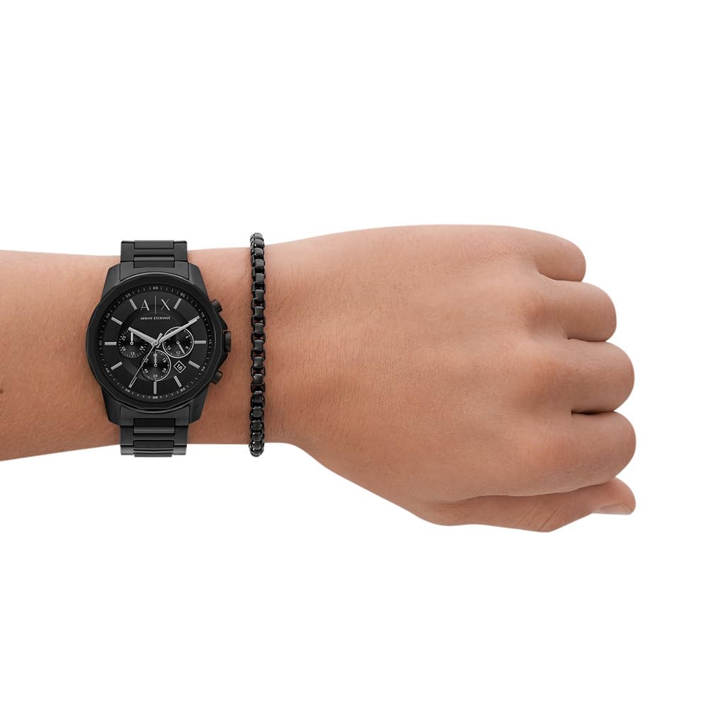 Armani Exchange Orologio da uomo nero, movimento cronografo al quarzo e cassa da 44 mm con cinturino in acciaio