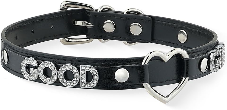 Black Heart O-ring Letter Choker Necklace For Women, Punk Handmade PU Leather Leash Collar Adjustable Gothic Jewelry - Image 2