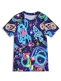 TongKiKi Boys Girls T-Shirts 3D Graphic Shirts Kids Neon Novelty Youth Short Sleeve Glow Tees,AstroFlux,9-11Y