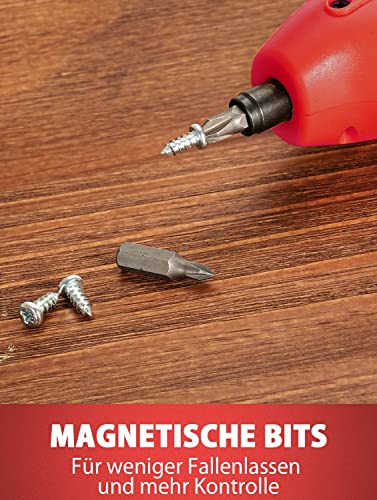 ALEAPOW Mini Akkuschrauber, 5 Nm Elektrischer Akkuschrauber Set, 2000mAh 3,6 V Akkuschrauber Klein, Akku Schraubendreher mit 9+1 Bits, LED Licht, USB Ladekabel für Schrauben, Reparatur, O2 Rot – Bild 7