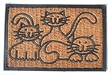 60cm x 40cm Felpudo de Fibras Naturales con Base Goma 60cm x 40cm. (3 Gatos) Animal Gato Limpiador de Zapatos sucios de casa Retro rústico