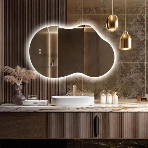 Image of Alfa Design Bathroom LED Mirror, 20''x30'' Asymmetrical Cloud Mirror, 3 Color with Anti-Fog Glass, IP54 Waterproof