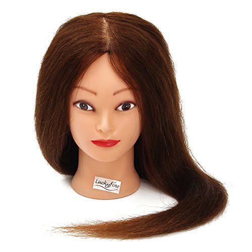 Hairdressing Training Head,100% Long Real Hair Hairstyling Salon Mannequin Head Practice Head Hairdresser, Practice Training Doll Heads Cosmetology with Clamp Stand for Home and Professional Use 20" - Thumbnail 5