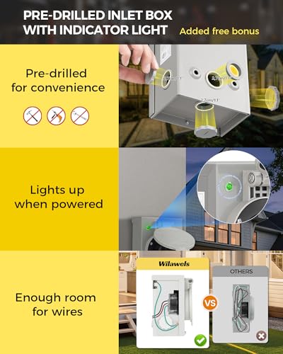 WILAWELS 30 Amp 25FT Generator Cord and Power Inlet Box Kit, NEMA L14-30P to L14-30R, 4 Prong STW Power Cord with Twist Lock Connector, Pre-Drilled 30 Amp Inlet Box for Generator to House, Y325CB06