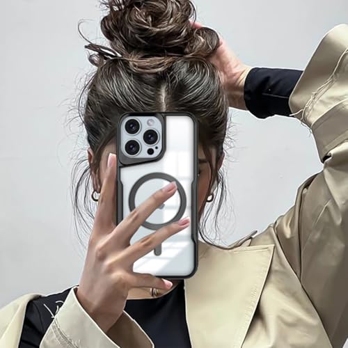 Image of KARWAN iPhone 15 Pro Back Case Cover Hybrid Acrylic Transparent Electroplated Shockproof Phone Case for iPhone 15 Pro (TPU | Titanium Black