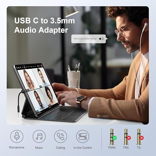 Image of USB C to 3.5mm Audio Jack Adapter with DAC Chip | Type-C to AUX Headphone Converter for iPhone 15 Pro Max /15 Pro /15 Plus, Samsung S23 /S22 /S21, iPad & USB-C Smartphones | Wired Earphone Adapter Black