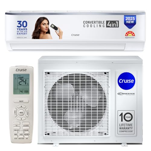 Image of Cruise 1.5 Ton 4 Star Inverter Split AC (100% Copper, Convertible 4-in-1, PM 2.5 Filter, 4 Way Swing, Anti-Rust Technology, CWCVBJ-VP3F184, White)