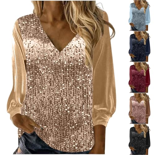 Womens Velvet Sequin Tops V Neck Sparkly Glitter Blouses
