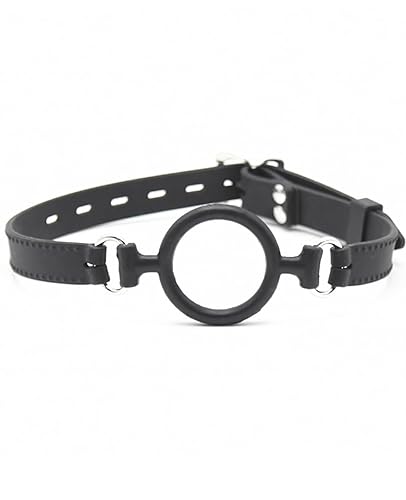 Leather Restraints Ball Mouth Plug Silicone Bondage Ball Gag Open Mouth Gag O-Ring Gag Restraints, Adjustable Strap Bondage Harness Restraints for Adult Bondage Restraints Sex Play (Black)(B1) - Black-c1