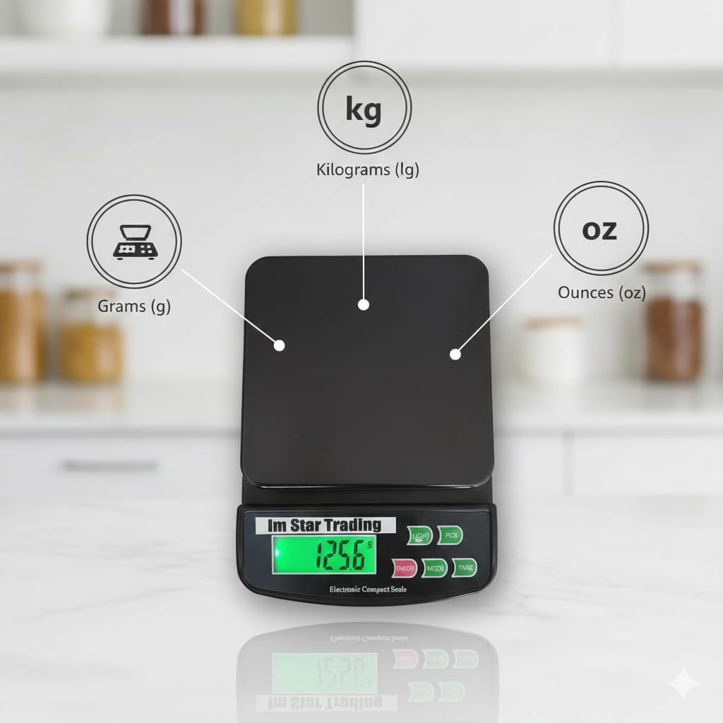 IMStarTrading Digital Kitchen Food Weighing Scale for Healthy Living | Home Baking Cooking Fitness & Balanced Diet | High Precision Weighing Scale with Digital Display | 10Kg x 1g | LCD Screen 1