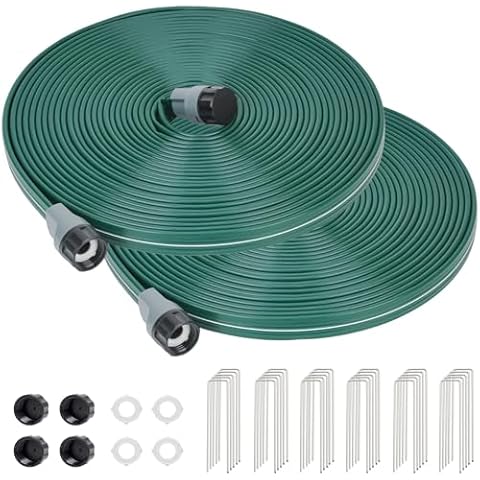 DXront Sprinkler Soaker Hose 50ft 2Pack for Garden Lawn, Watering Hose with Holes, High-Efficiency Water-Saving Garden Irrigation System, Drip Hose Sprinkler Cover
