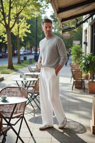 Image of KOTTY Men's Wide Leg Casual Style Korean Trousers with Relaxed Fit Tailoring Modern Structured Design for Professional Wear