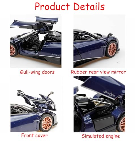 Image of 1:32 Scale Pagani Huayra Dinastia Toy Car | Metal Pullback Diecast Car for Kids with Openable Doors, Sound, Light Effects Toy for Car Enthusiasts (Color As Per Available),blue