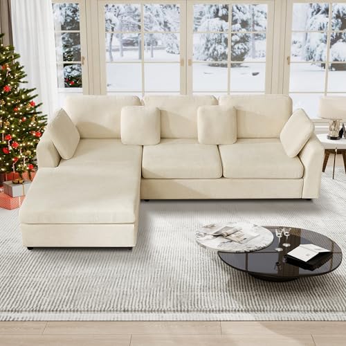 Tbfit L Shaped Couch, Oversized 108" Modular Sectional Sofa with Convertible Chaise, Comfy 4 Pillows Sofa for Living Room, Cream Tbfit L Shaped Couch, Oversized 108" Modular Sectional Sofa with Convertible Chaise, Comfy 4 Pillows Sofa for Living Room, Cream
