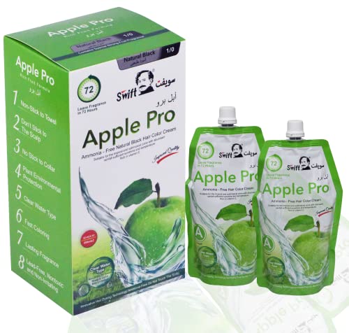 SWIFT Developed Apple 100% Gray Coverage Hair Dye Natural Black Hair Color Cream 500ml (Apple Pro Natural Black)
