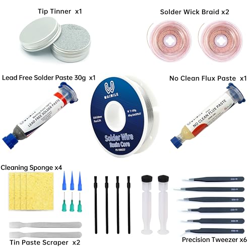 Image of Solder Wick Braid wih Soldering Storage Box & 60W Professional Electronic Soldering Kit Soldering Iron with 10 Tips, Solder Wire, Paste & Flux Precision Circuit Repair Tool Set